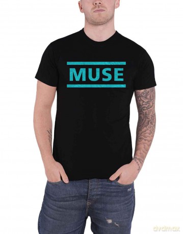 Muse: Unisex T-Shirt: Light Blue Logo (Black) (Small)