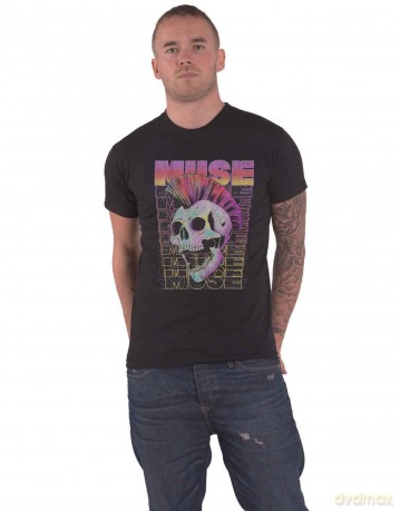 Muse: Unisex T-Shirt: Mowhawk Skull (Black) (Small)