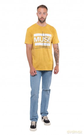 Muse: Unisex T-Shirt: Origin of Symmetry (Orange Yellow Mineral Wash) (Wash Collection) (Large)