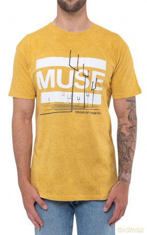 Muse: Unisex T-Shirt: Origin of Symmetry (Orange Yellow Mineral Wash) (Wash Collection) (X-Large)