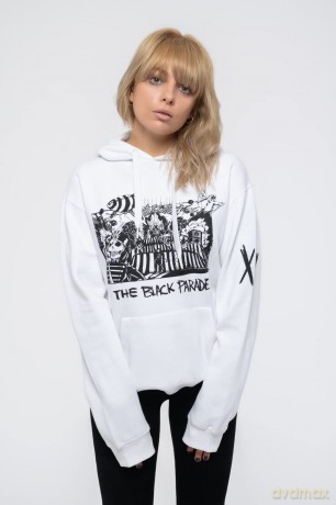My Chemical Romance: Unisex Pullover Hoodie: XV Marching Frame (White) (Back Print) (Small)