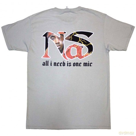 Nas: Unisex T-Shirt: One Mic (Grey) (Back Print) (Small)