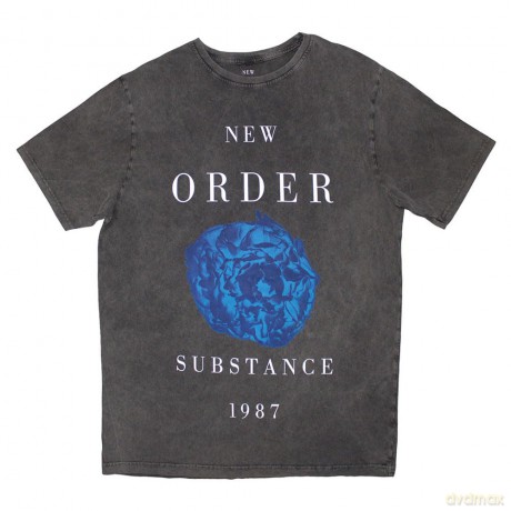 New Order: Unisex Stone Wash T-Shirt: Substance 1987 (Charcoal Grey) (Large)