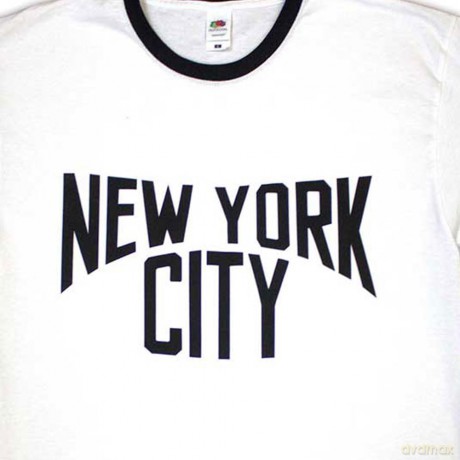 New York City: Unisex Ringer T-Shirt: Text Logo (White) (Small)