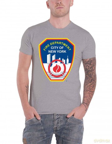 New York City: Unisex T-Shirt: Fire Dept. Badge (Grey) (Medium)