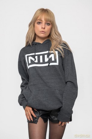 Nine Inch Nails: Unisex Pullover Hoodie: Classic Logo (Charcoal Grey) (Small)
