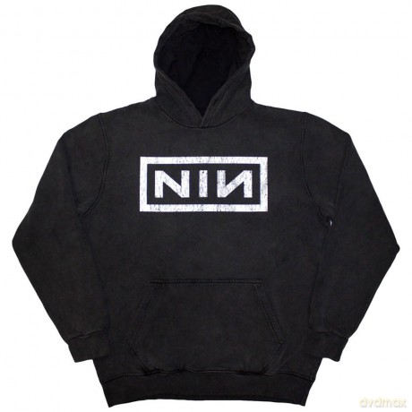 Nine Inch Nails: Unisex Stone Wash Pullover Hoodie: Classic Logo (Charcoal Grey) (Small)