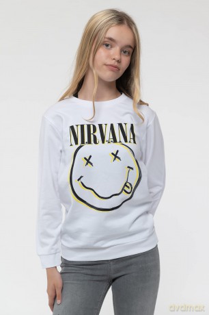 Nirvana: Kids Sweatshirt: Inverse Happy Face (White) (7-8 Years)