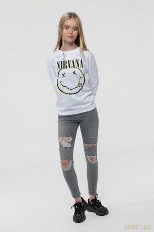 Nirvana: Kids Sweatshirt: Inverse Happy Face (White) (7-8 Years)