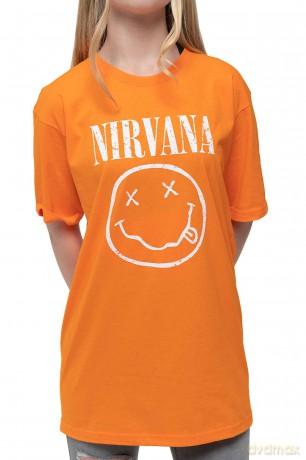 Nirvana: Kids T-Shirt: White Happy Face (Orange) (13-14 Years)