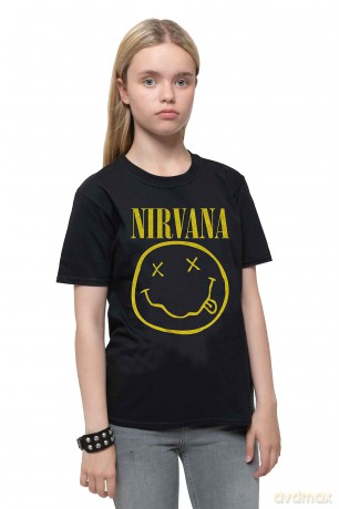 Nirvana: Kids T-Shirt: Yellow Happy Face (Black) (1-2 Years)