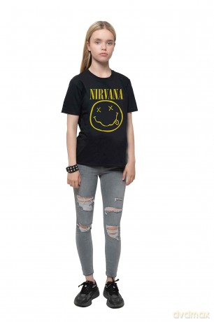 Nirvana: Kids T-Shirt: Yellow Happy Face (Black) (1-2 Years)