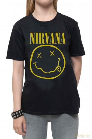 Nirvana: Kids T-Shirt: Yellow Happy Face (Black) (9-10 Years)