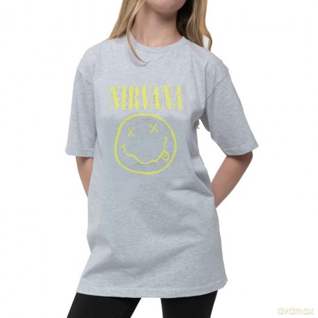 Nirvana: Kids T-Shirt: Yellow Happy Face (Heather Grey) (3-4 Years)