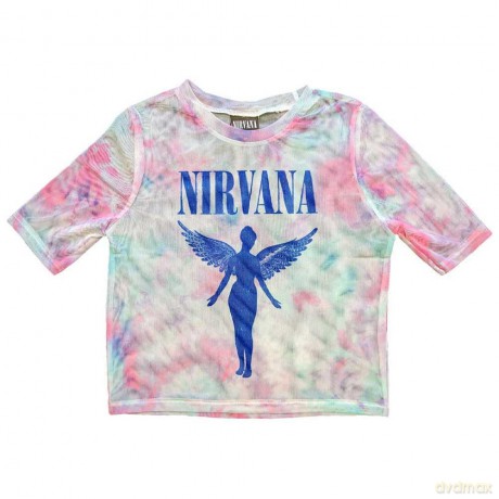 Nirvana: Ladies Crop Top: Angelic Blue Mono (White) (Mesh) (Medium)