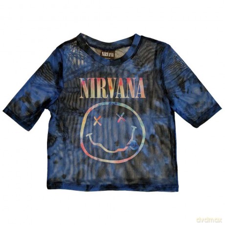 Nirvana: Ladies Crop Top: Pastel Happy Face (Blue) (Mesh) (Large)