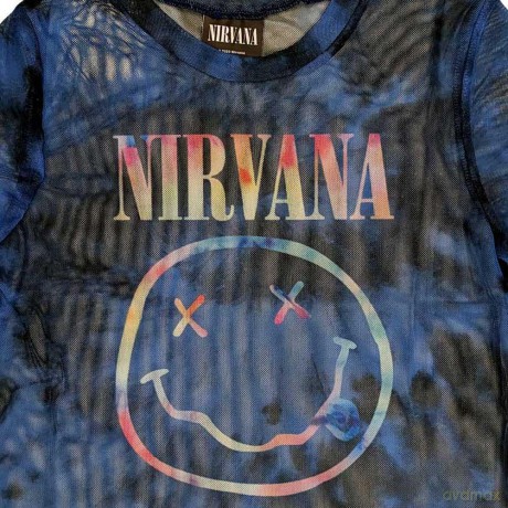 Nirvana: Ladies Crop Top: Pastel Happy Face (Blue) (Mesh) (Medium)