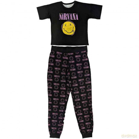 Nirvana: Ladies Pyjamas: Xerox Smile Pink (Black) (Medium)