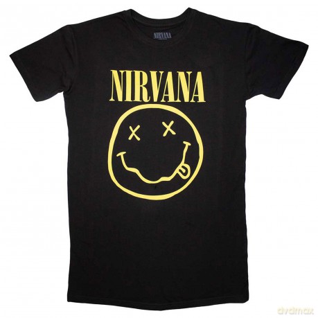 Nirvana: Ladies T-Shirt Dress: Yellow Happy Face (Black) (X-Large)