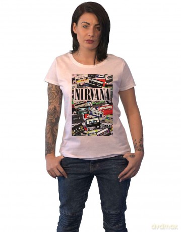 Nirvana: Ladies T-Shirt: Cassettes (White) (Medium)