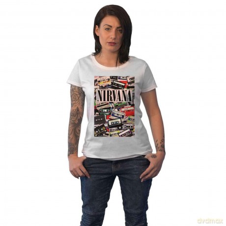 Nirvana: Ladies T-Shirt: Cassettes (White) (XX-Large)