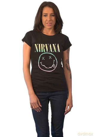 Nirvana: Ladies T-Shirt: Sorbet Ray Happy Face (Black) (14)