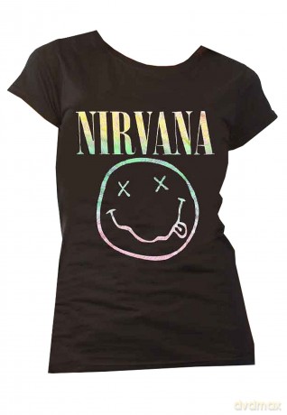 Nirvana: Ladies T-Shirt: Sorbet Ray Happy Face (Black) (14)