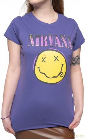 Nirvana: Ladies T-Shirt: Xerox Happy Face Pink (Purple) (Medium)