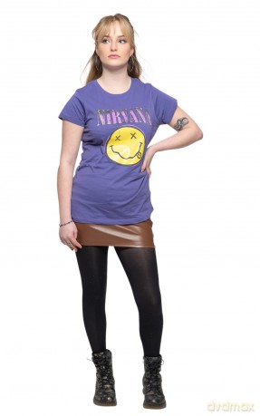 Nirvana: Ladies T-Shirt: Xerox Happy Face Pink (Purple) (Medium)