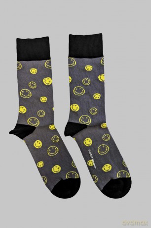 Nirvana: Unisex Ankle Socks: Mixed Happy Faces (Charcoal Grey) (UK Size 7 - 11)
