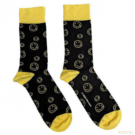 Nirvana: Unisex Ankle Socks: Outline Happy Faces (Black) (UK Size 4 - 7)