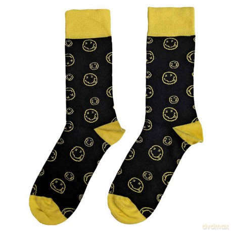 Nirvana: Unisex Ankle Socks: Outline Happy Faces (Black) (UK Size 4 - 7)