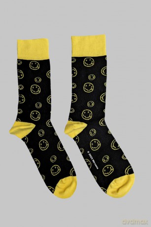 Nirvana: Unisex Ankle Socks: Outline Happy Faces (Black) (UK Size 7 - 11)