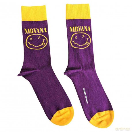 Nirvana: Unisex Ankle Socks: Yellow Happy Face (Purple) (UK Size 4 - 7)