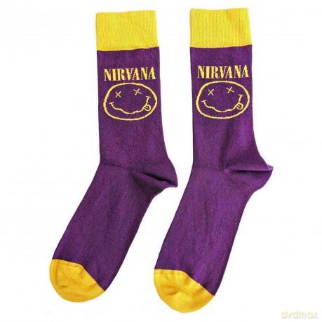 Nirvana: Unisex Ankle Socks: Yellow Happy Face (Purple) (UK Size 4 - 7)
