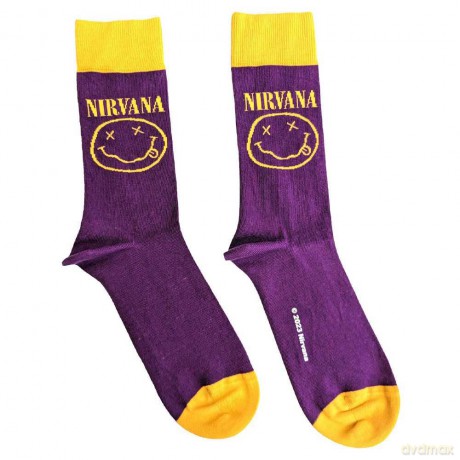 Nirvana: Unisex Ankle Socks: Yellow Happy Face (Purple) (UK Size 7 - 11)