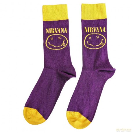 Nirvana: Unisex Ankle Socks: Yellow Happy Face (Purple) (UK Size 7 - 11)