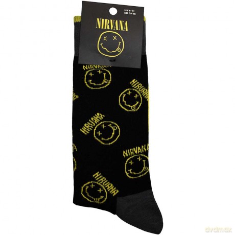 Nirvana: Unisex Ankle Socks: Yellow Happy Face Pattern (Black) (UK Size 6 - 11)