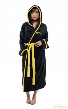 Nirvana: Unisex Bathrobe: Yellow Happy Face (Black) (Back Print) (Large - X-Large)