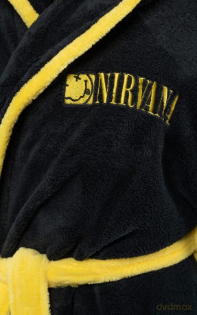Nirvana: Unisex Bathrobe: Yellow Happy Face (Black) (Back Print) (Medium - Large)