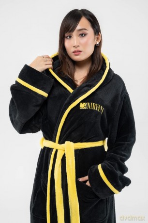 Nirvana: Unisex Bathrobe: Yellow Happy Face (Black) (Back Print) (Small - Medium)