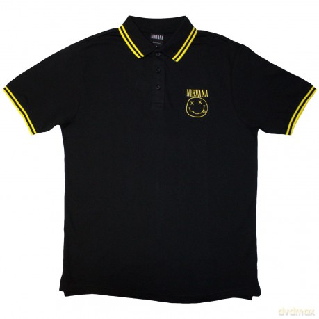 Nirvana: Unisex Polo Shirt: Happy Face (Black) (Small)