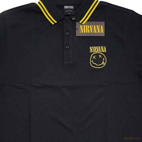 Nirvana: Unisex Polo Shirt: Happy Face (Black) (Small)