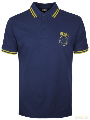 Nirvana: Unisex Polo Shirt: Happy Face (Navy Blue) (Medium)