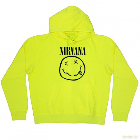 Nirvana: Unisex Pullover Hoodie: Inverse Happy Face (Neon Yellow) (Medium)