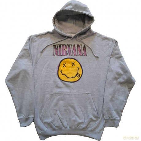Nirvana: Unisex Pullover Hoodie: Xerox Happy Face Pink (Grey) (Medium)