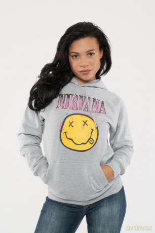 Nirvana: Unisex Pullover Hoodie: Xerox Happy Face Pink (Grey) (XX-Large)