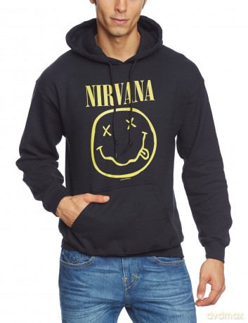 Nirvana: Unisex Pullover Hoodie: Yellow Happy Face (Black) (Medium)