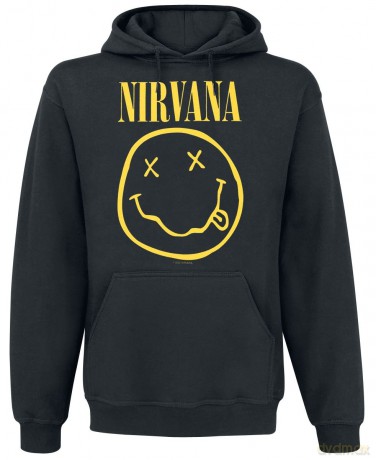 Nirvana: Unisex Pullover Hoodie: Yellow Happy Face (Black) (Medium)