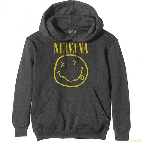 Nirvana: Unisex Pullover Hoodie: Yellow Happy Face (Charcoal Grey) (X-Large)